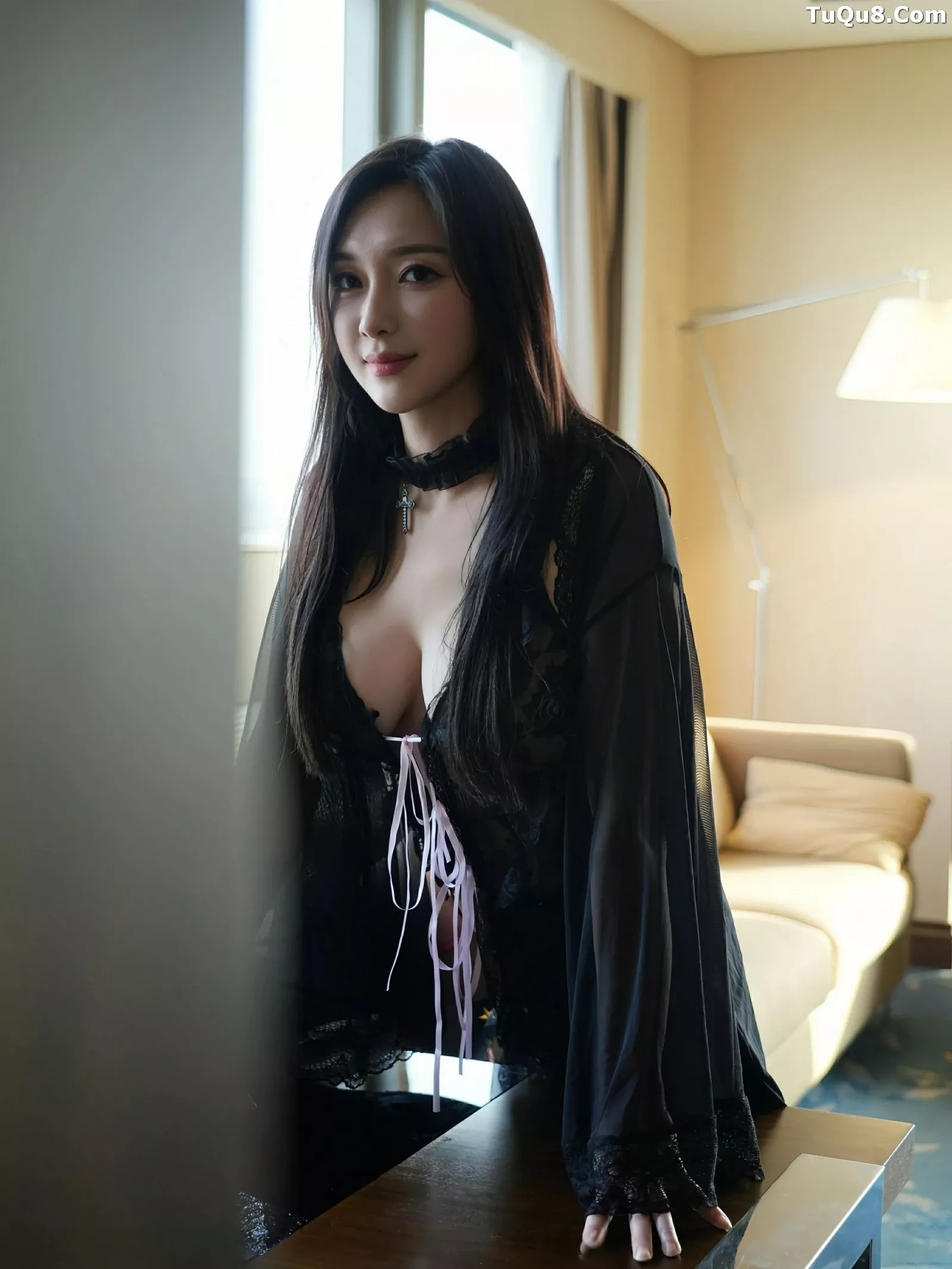 秀人集.com_[XiuRen秀人网]No.10490_模特苏一诺性感黑色睡袍露蕾丝内衣配黑丝袜秀丰满身材诱惑写真80P