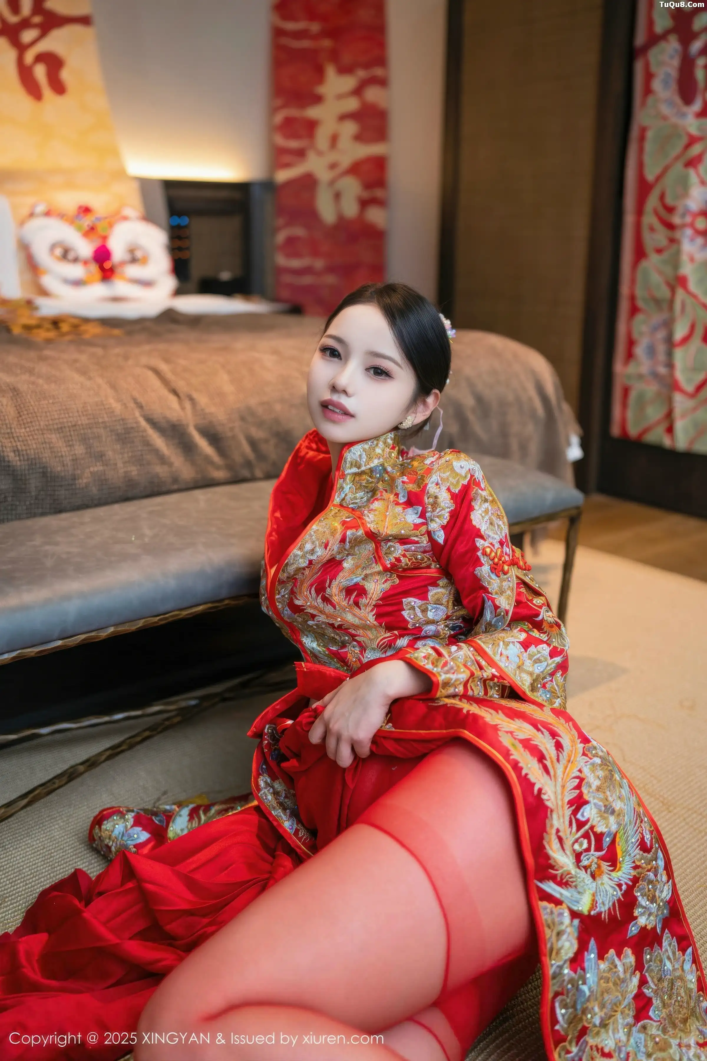 秀人集.com_[XINGYAN星颜社]VOL.438_模特大美妞儿性感红色新娘服饰配红丝裤袜秀完美身材诱惑写真61P